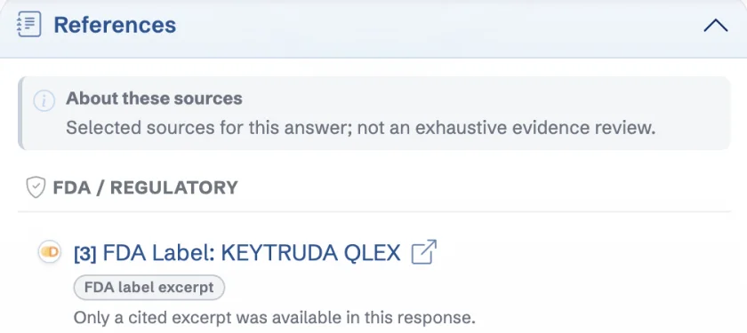 Expanded References states that sources are not exhaustive and labels an FDA label excerpt